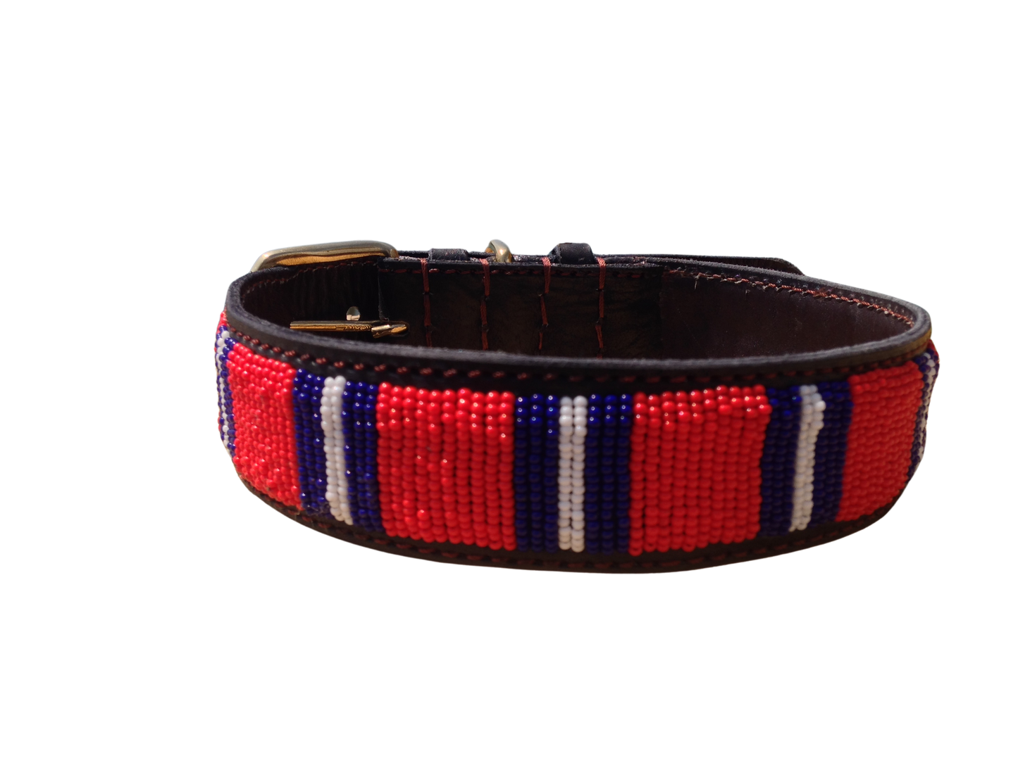 Handcrafted Maasai Dog Collar - Red Blue Stripes