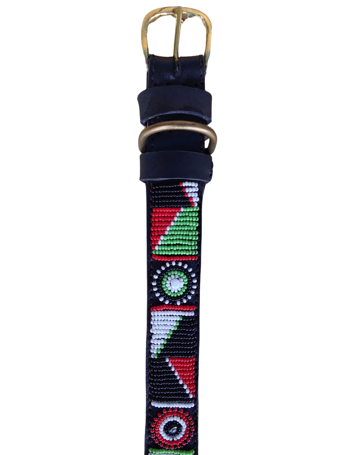 Handcrafted Maasai Dog Collar - Red Green Geometric