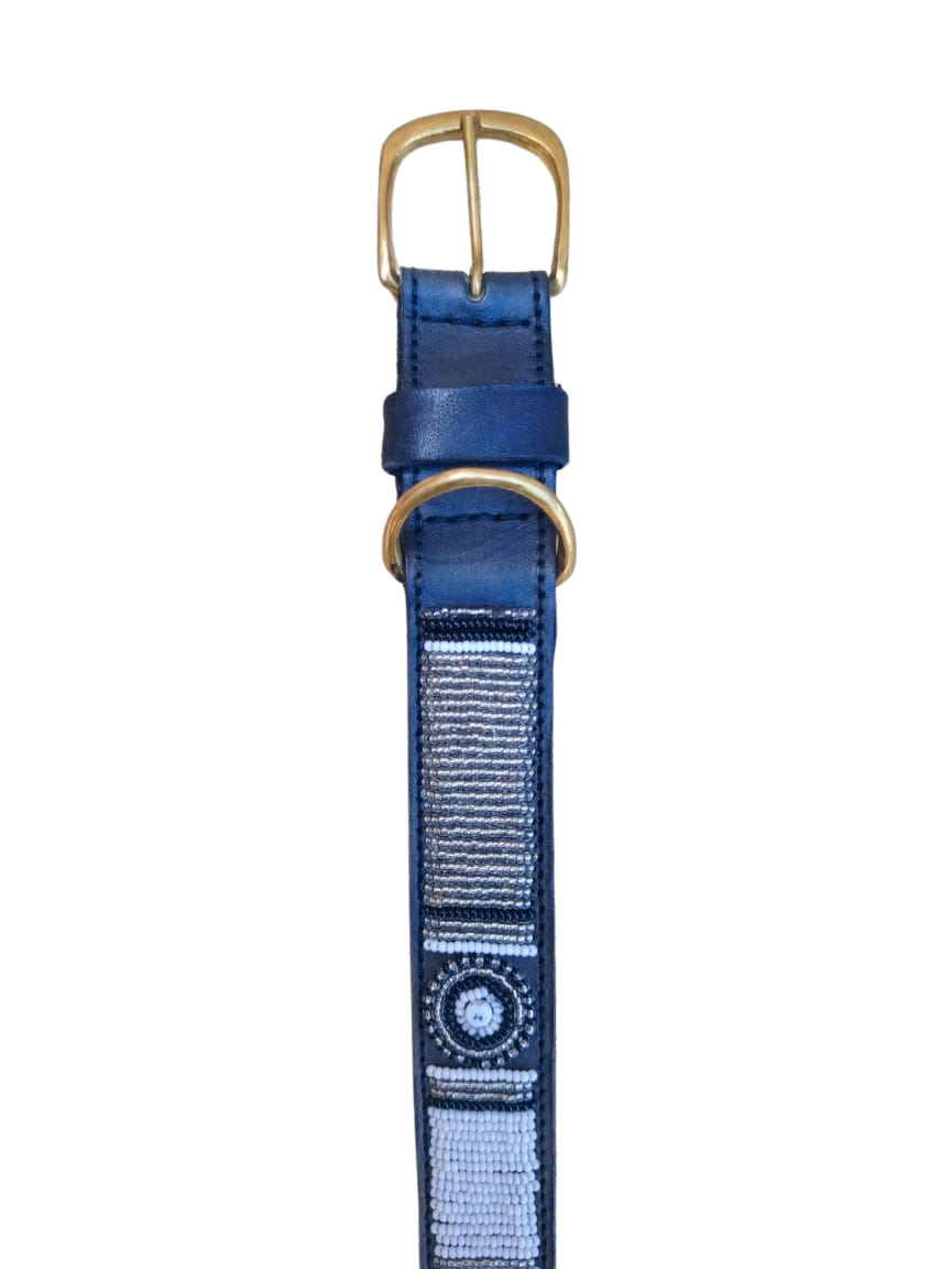 Handcrafted Maasai Dog Collar -Brown Silver Geometric