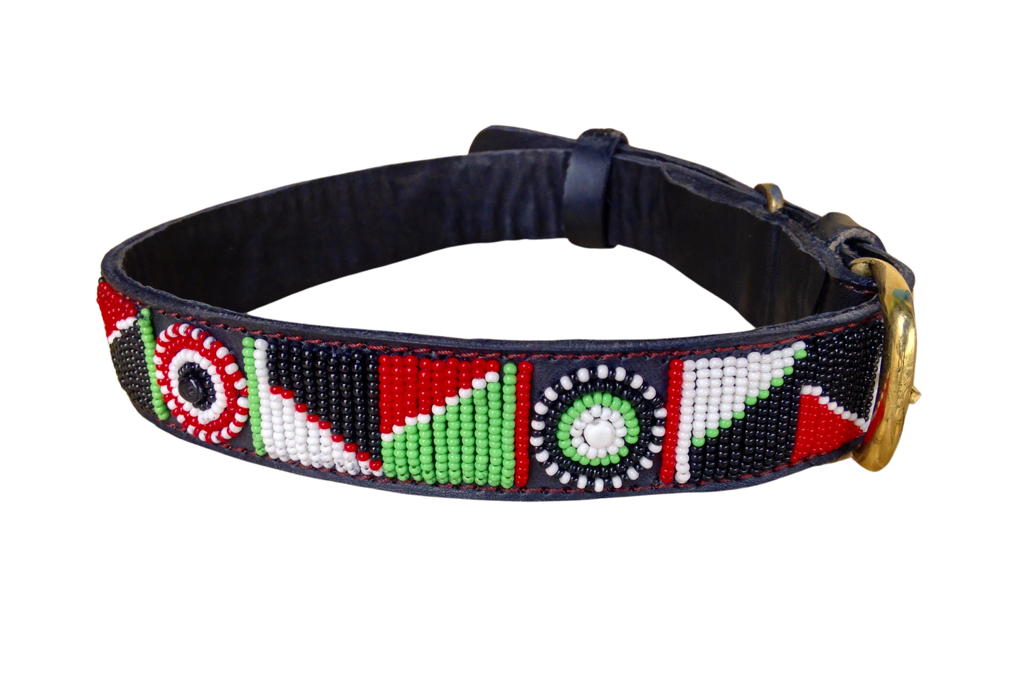 Handcrafted Maasai Dog Collar - Red Green Geometric