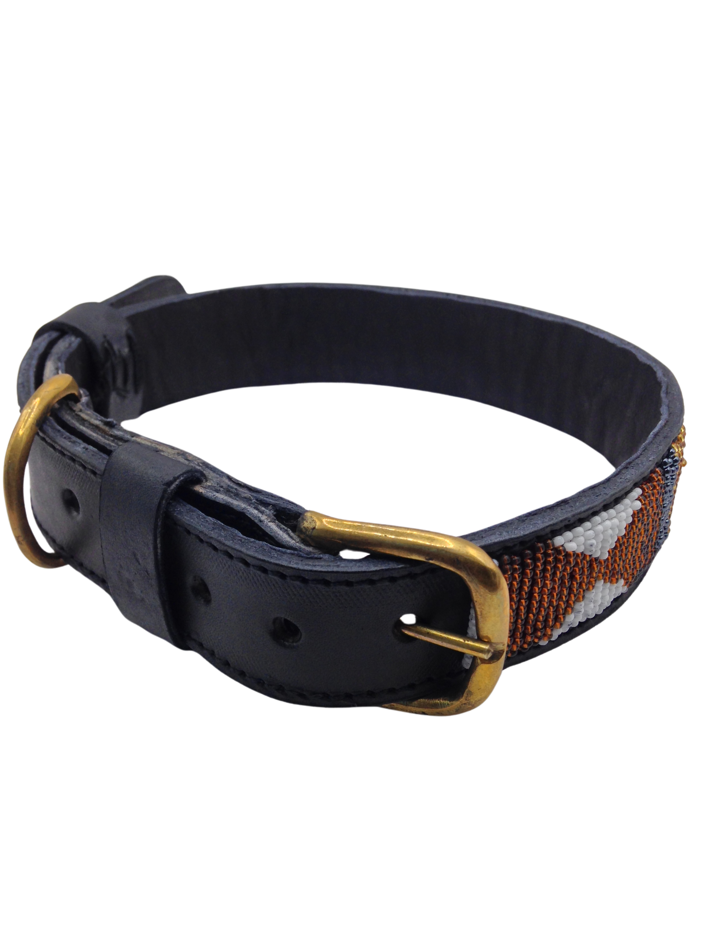 Handcrafted Maasai Dog Collar -Brown Gold Geometric