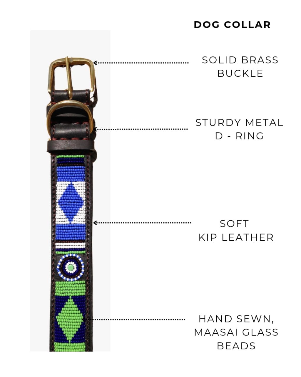 Handcrafted Maasai Dog Collar - Green/Blue Geometric