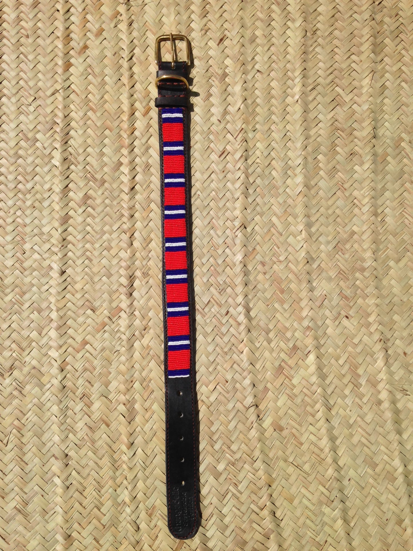 Handcrafted Maasai Dog Collar - Red Blue Stripes