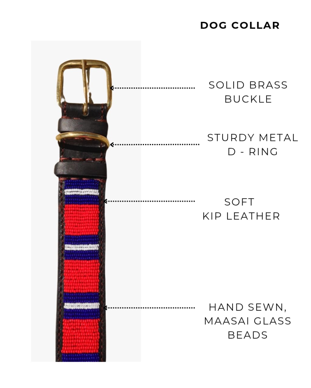 Handcrafted Maasai Dog Collar - Red Blue Stripes