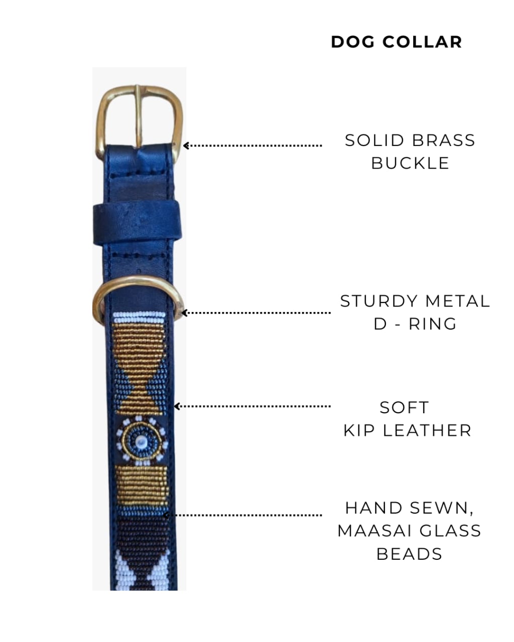 Handcrafted Maasai Dog Collar -Brown Gold Geometric
