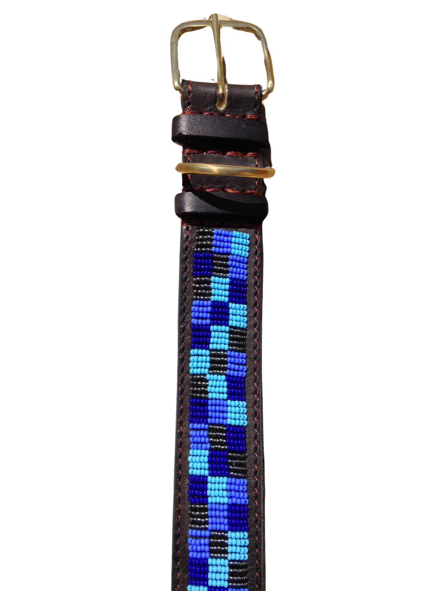 Handcrafted Maasai Dog Collar - Blue Gold Geometric