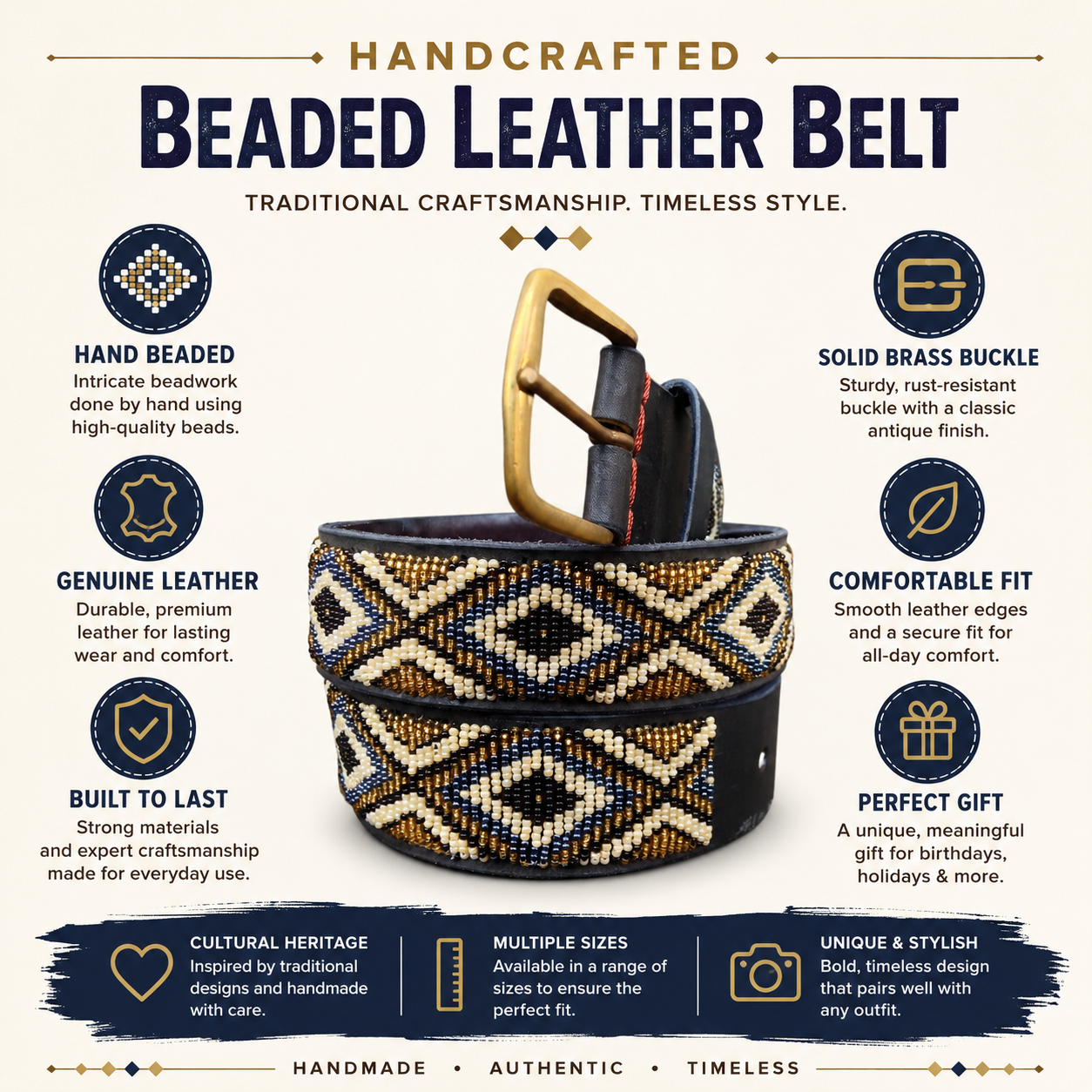 Handcrafted Maasai Belt - Gold Silver Geometric