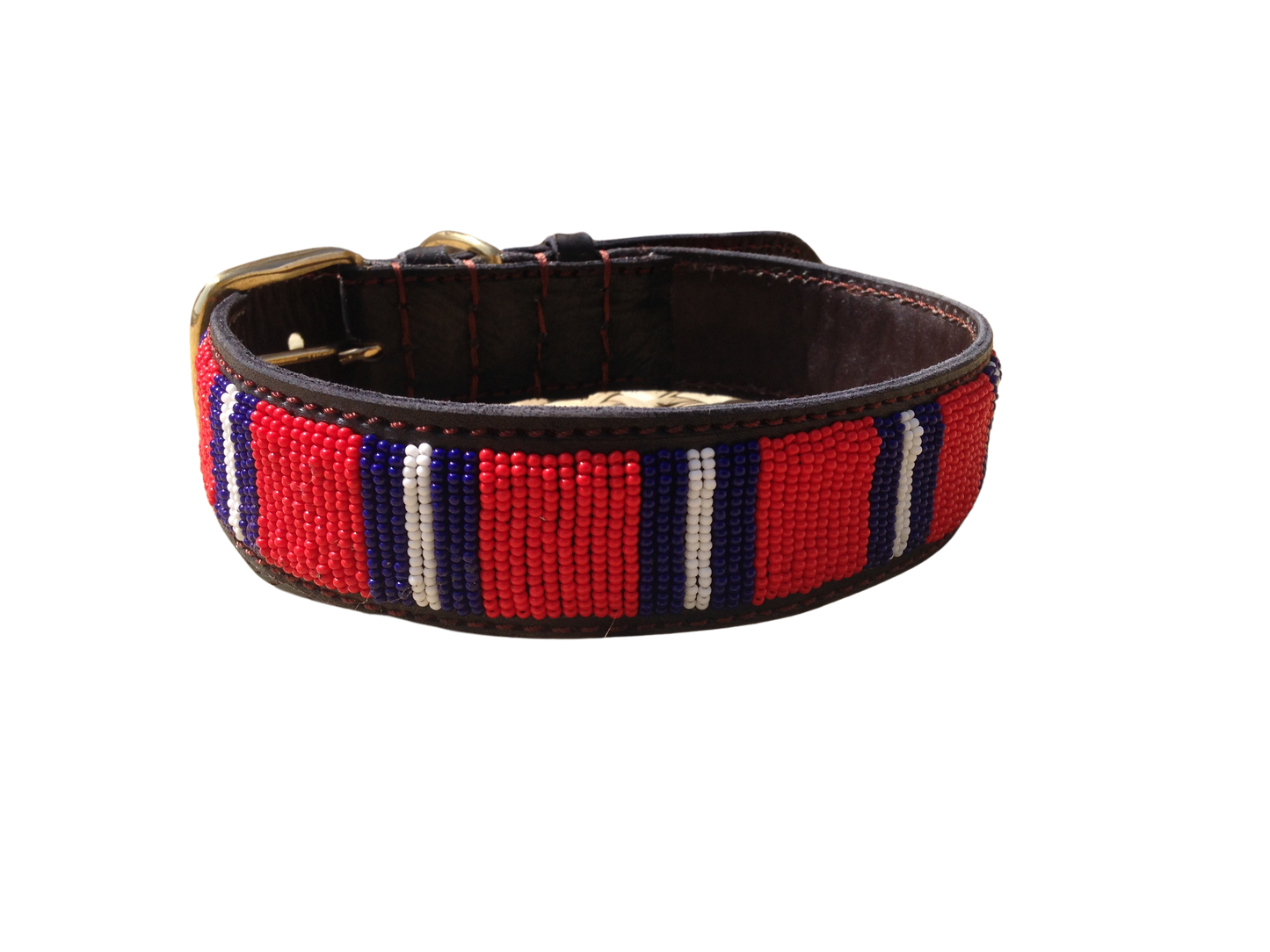 Handcrafted Maasai Dog Collar - Red Blue Stripes
