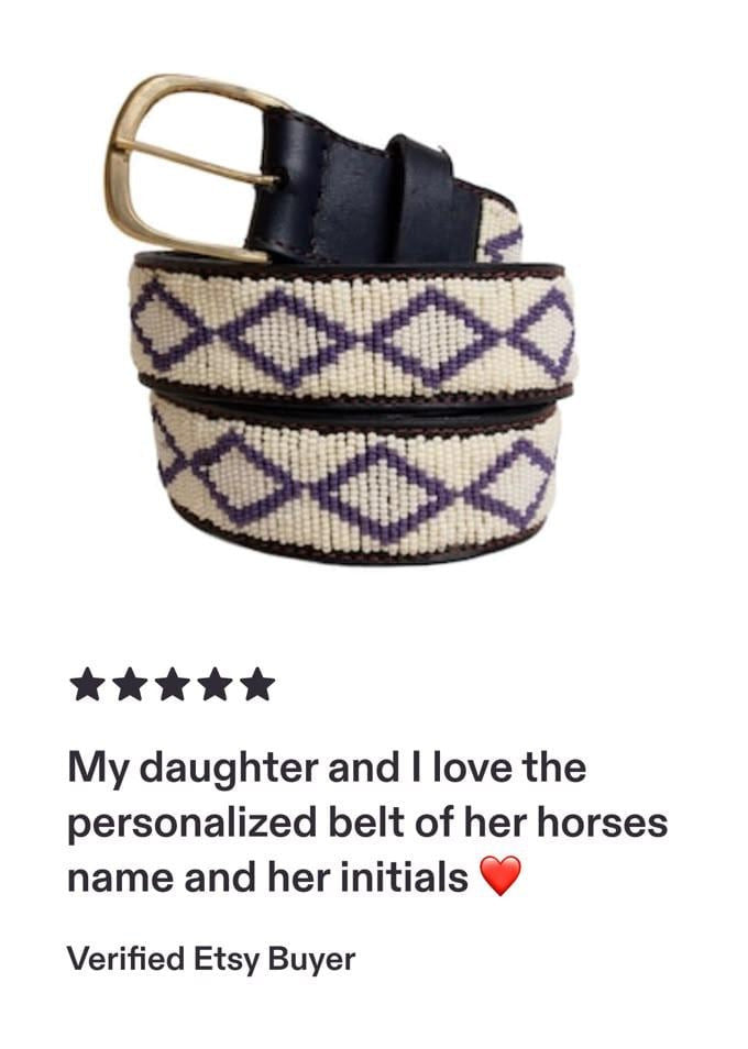 Handcrafted Maasai Belt - Ivory Gray Geometric