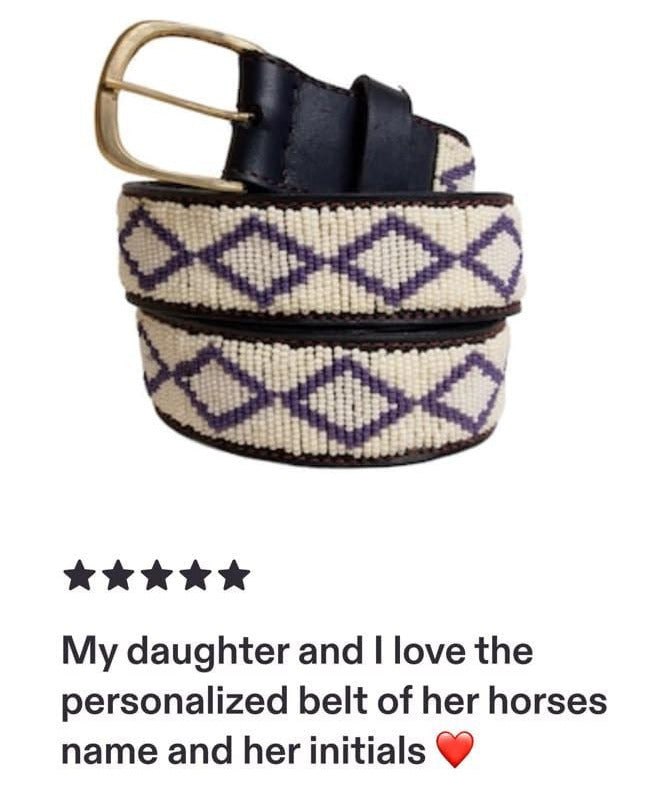 Handcrafted Maasai Belt - Ivory Gray Geometric
