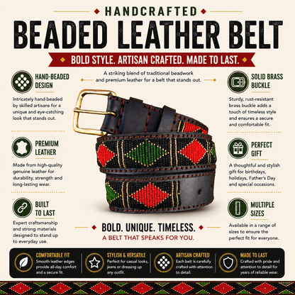 Handcrafted Maasai Belt - Red Green Geometric