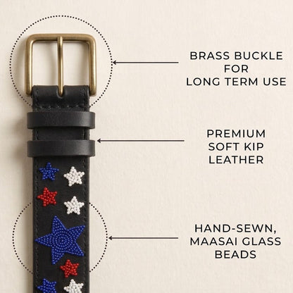 Handcrafted Maasai Belt - Red White Blue Stars