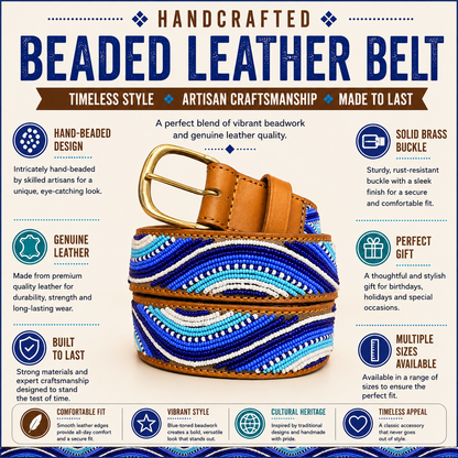 Handcrafted Maasai Belt - Electric Blue Waves