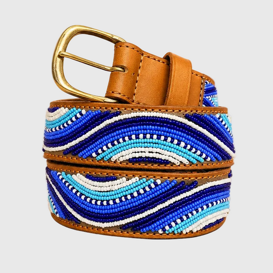 Handcrafted Maasai Belt - Electric Blue Waves