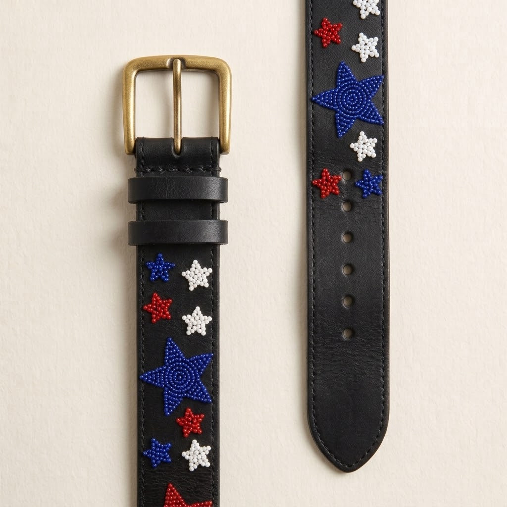Handcrafted Maasai Belt - Red White Blue Stars