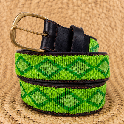 Handcrafted Maasai Belt - Lime Geometric