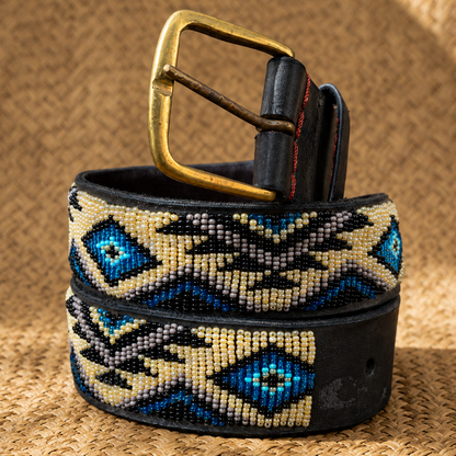 Handcrafted Maasai Belt - Blue Cream Native