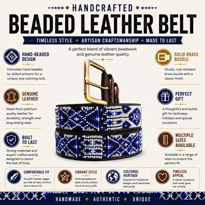 Handcrafted Maasai Belt - Ivory Blue Geometric