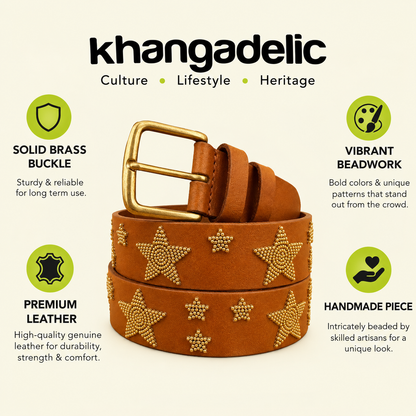 Handcrafted Maasai Belt - Gold Stars Brown