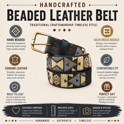 Handcrafted Maasai Belt - Beige Silver Geometric