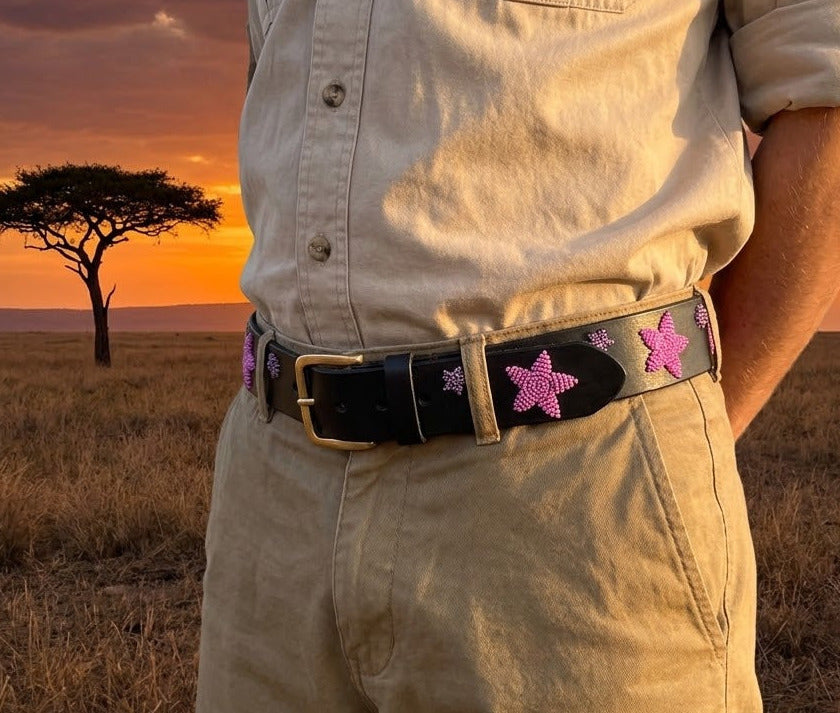 Handcrafted Maasai Belt - Pink Stars