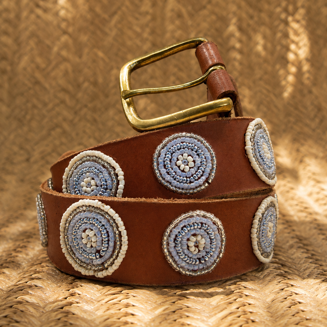 Handcrafted Maasai Belt - White Circles