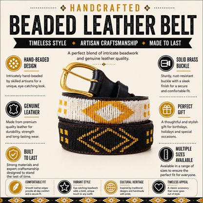Handcrafted Maasai Belt - Black and Gold Geometric