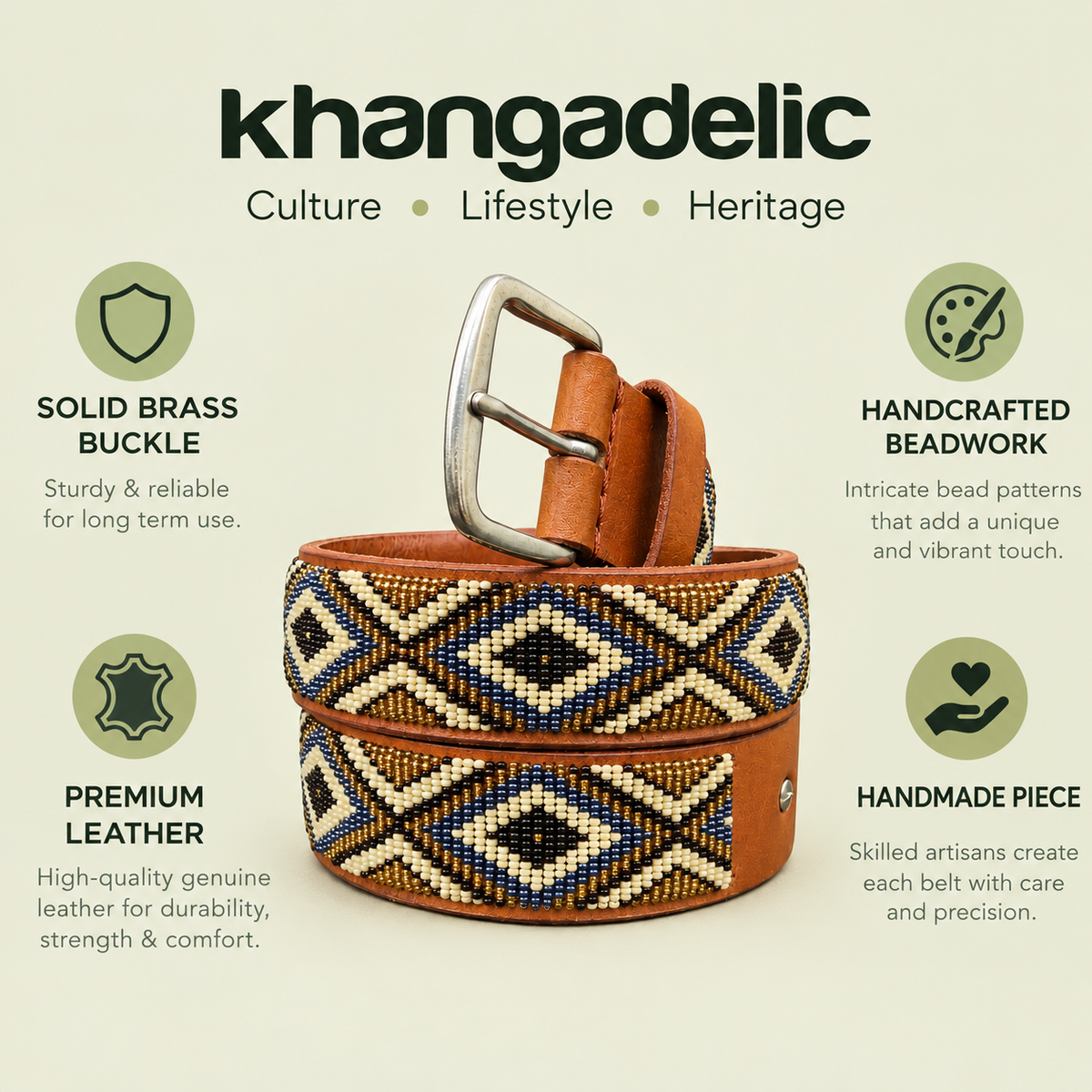 Handcrafted Maasai Belt - Brown Gold Silver