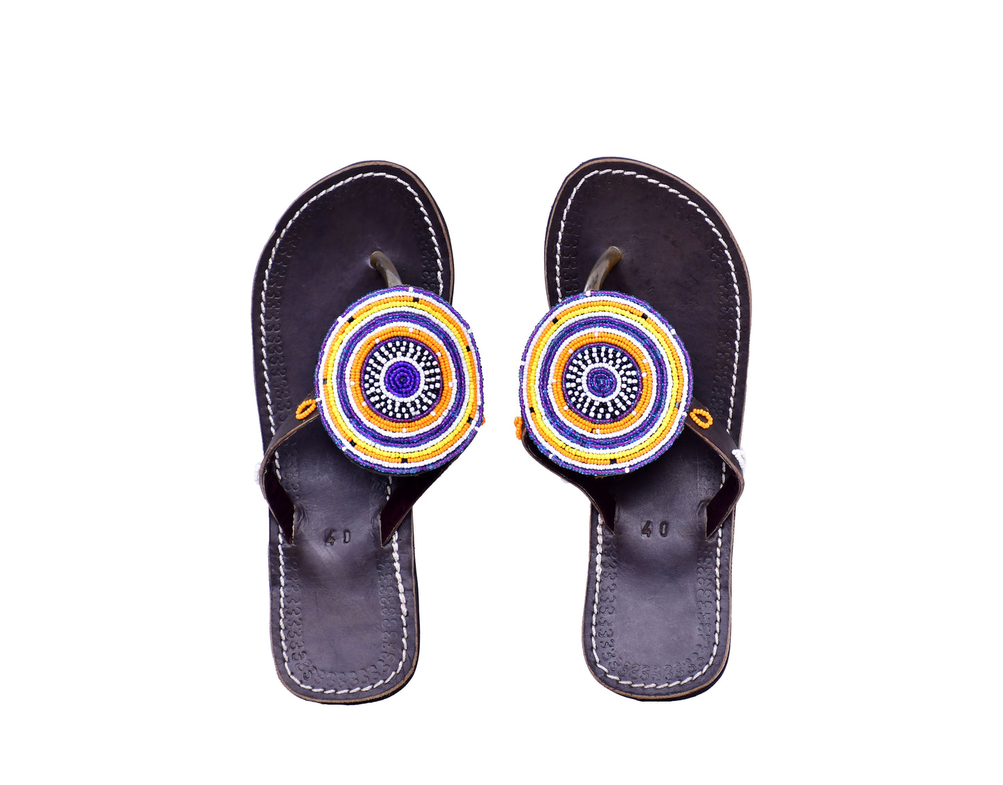 Beaded Women African Slip on Sandals Bohemian Summer Leather Masai Kenya Multicolor