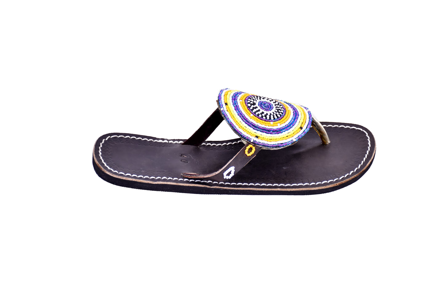 Beaded Women African Slip on Sandals Bohemian Summer Leather Masai Kenya Multicolor