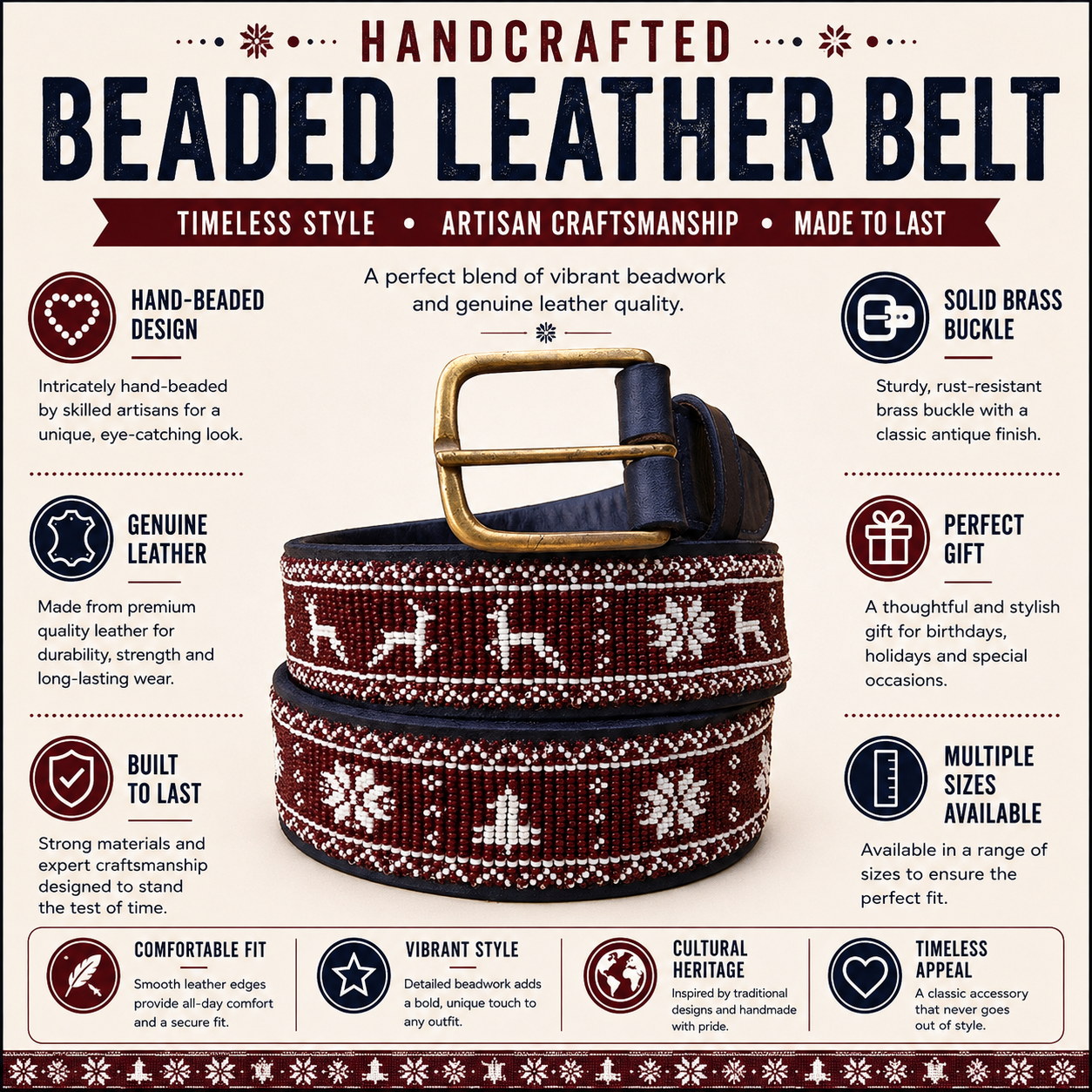 Handcrafted Maasai Belt - Brown Reindeer