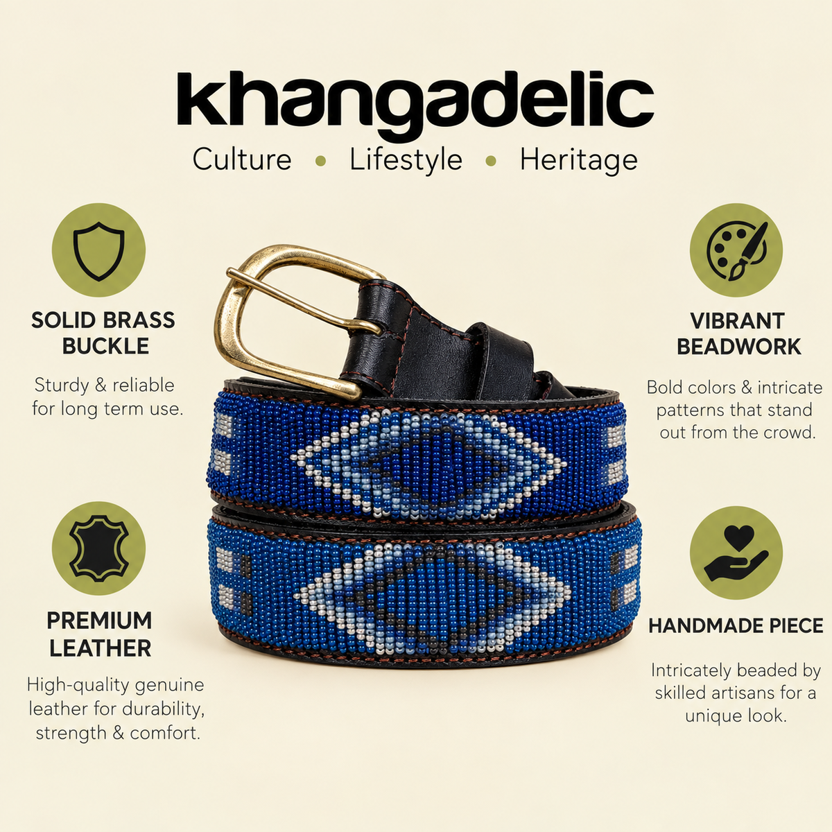Handcrafted Maasai Belt - Navy Blue Geometric