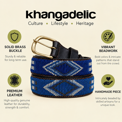 Handcrafted Maasai Belt - Navy Blue Geometric