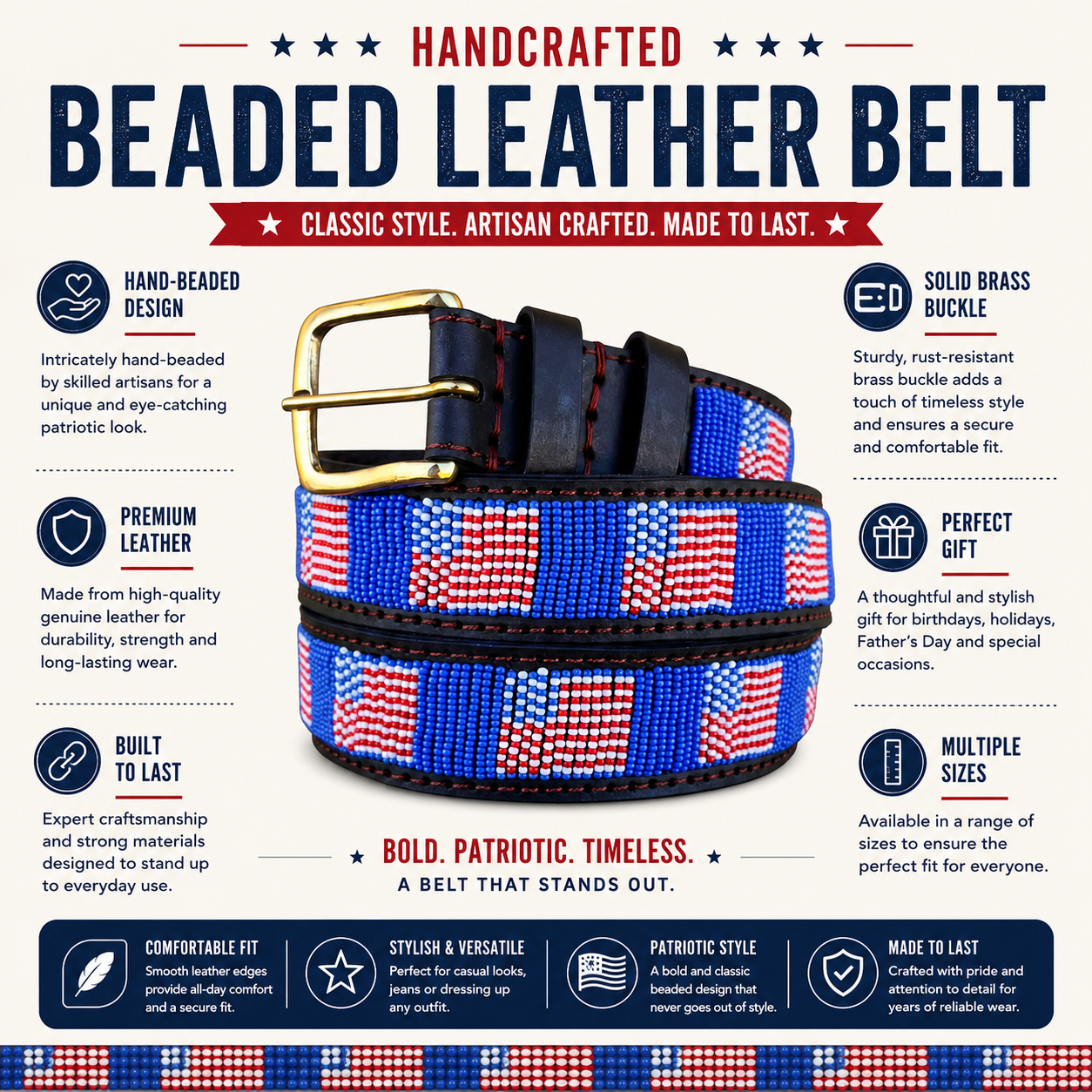 Handcrafted Maasai Belt - US Flag