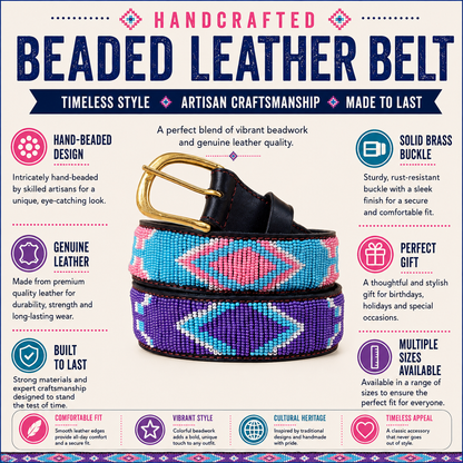 Handcrafted Maasai Belt - Pink Blue Geometric