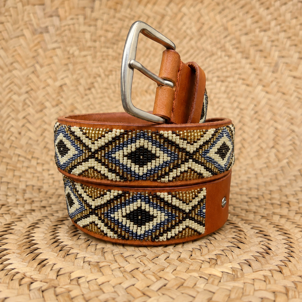 Handcrafted Maasai Belt - Brown Gold Silver