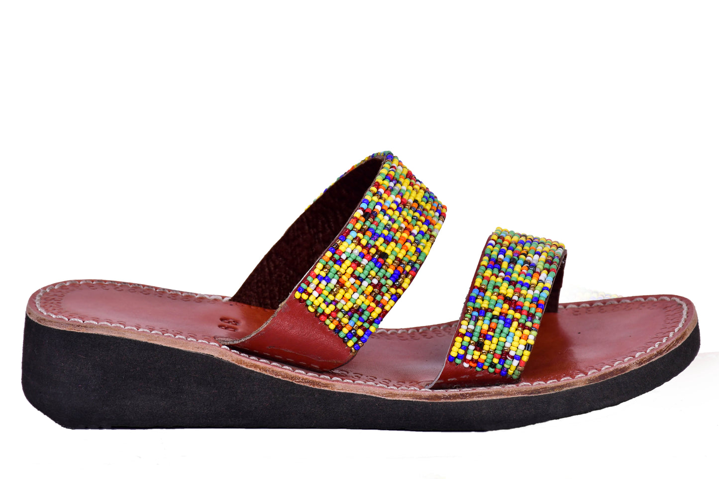 Beaded Women African Slip on Sandals Bohemian Summer Leather Masai Kenya