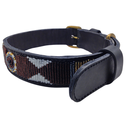 Handcrafted Maasai Dog Collar -Brown Gold Geometric