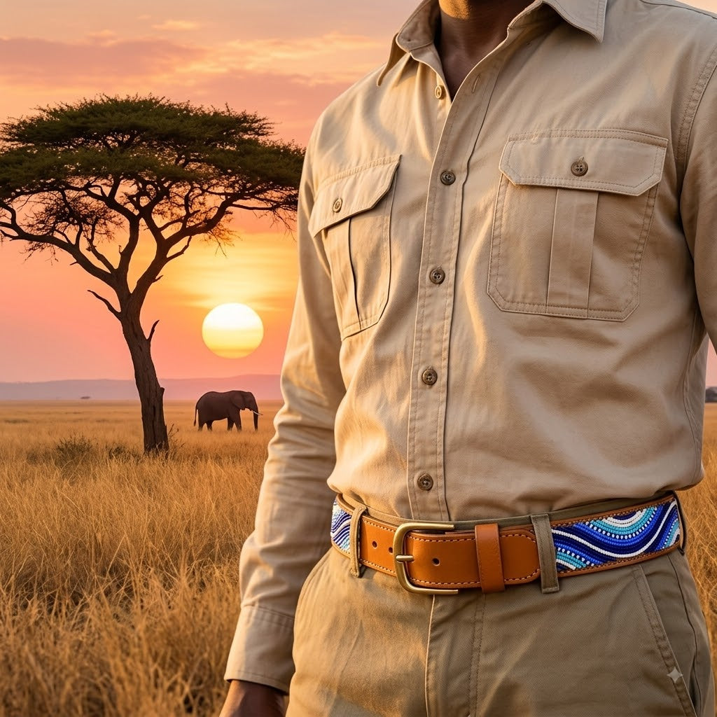 Handcrafted Maasai Belt - Electric Blue Waves