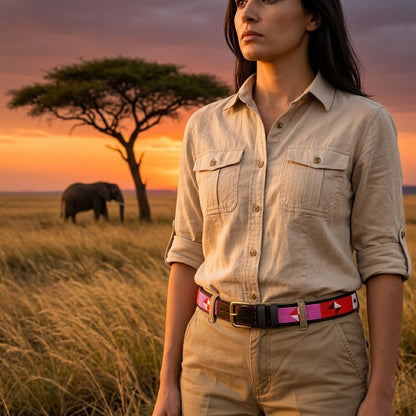 Handcrafted Maasai Belt - Pink Red Geometric