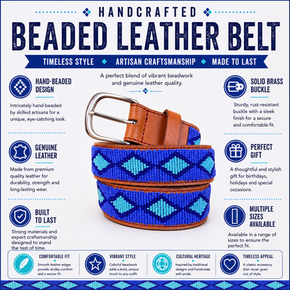 Handcrafted Maasai Belt - Electric Blue Geometric