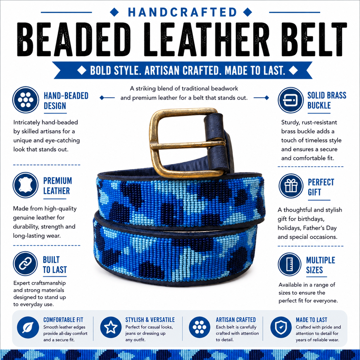Handcrafted Maasai Belt - Blue Seas
