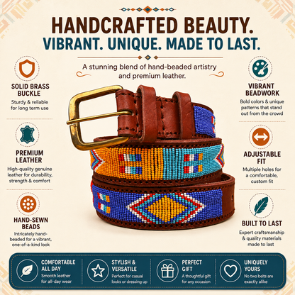 Handcrafted Maasai Belt - Brown Colorful Geometric