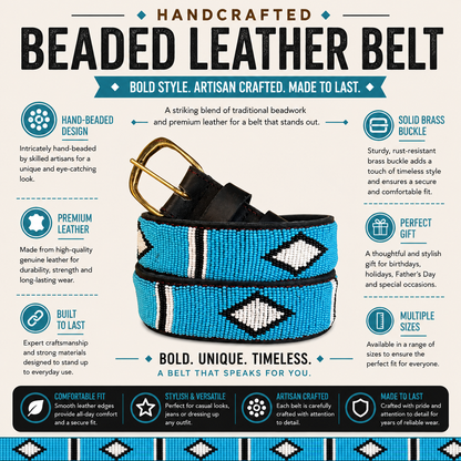 Handcrafted Maasai Belt - Sky Blue Geometric