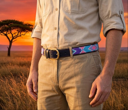 Handcrafted Maasai Belt - Pink Blue Geometric