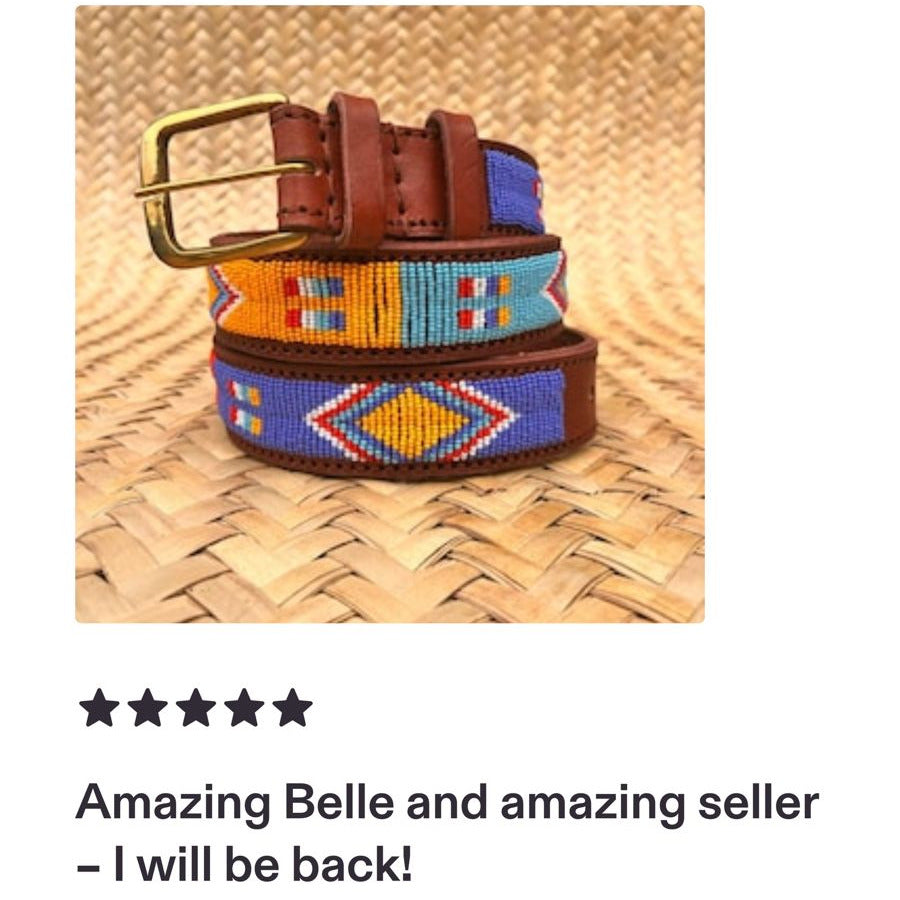 Handcrafted Maasai Belt - Brown Colorful Geometric