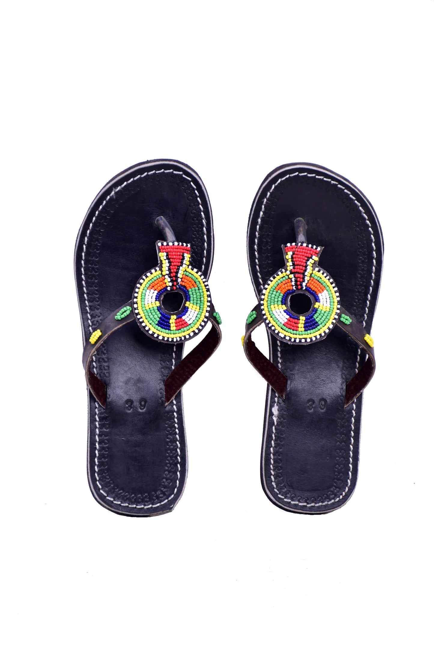 Beaded Women African Slip on Sandals Bohemian Summer Leather Masai Kenya