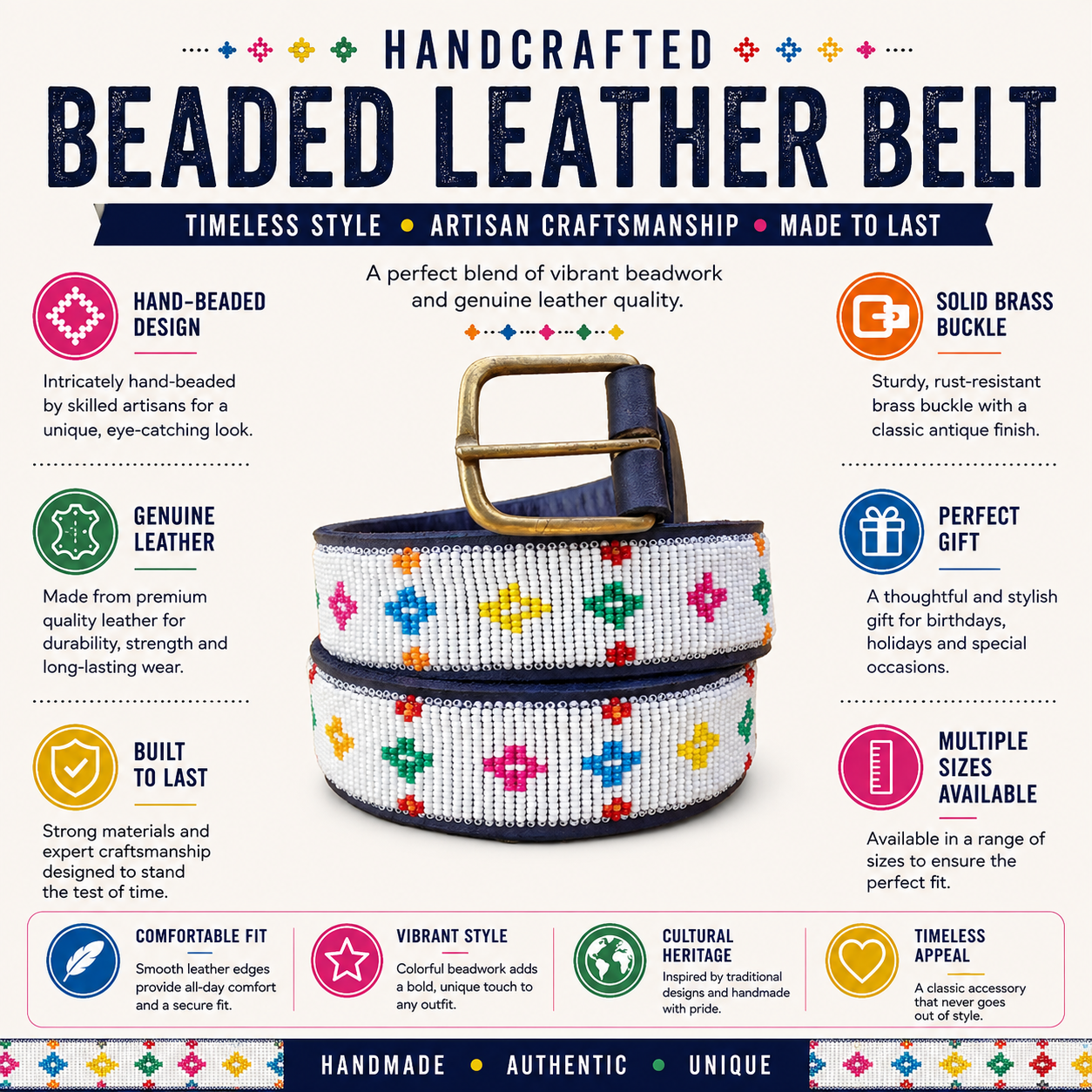 Handcrafted Maasai Belt - White Luxury Belt