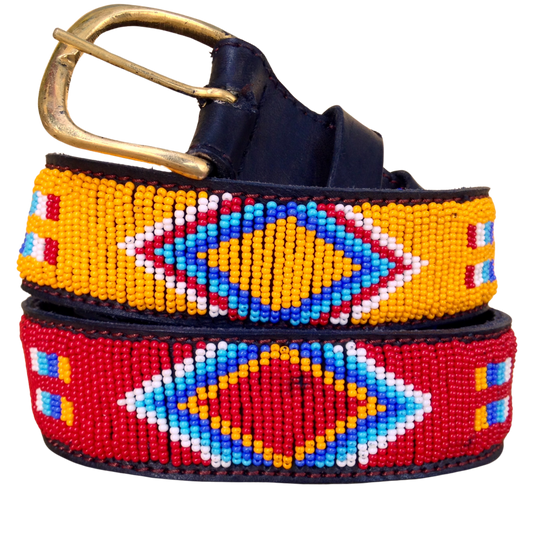 Beaded Masai Belt Handmade Leather Maasai Tribe Ethnic Made in Kenya Size 32-46