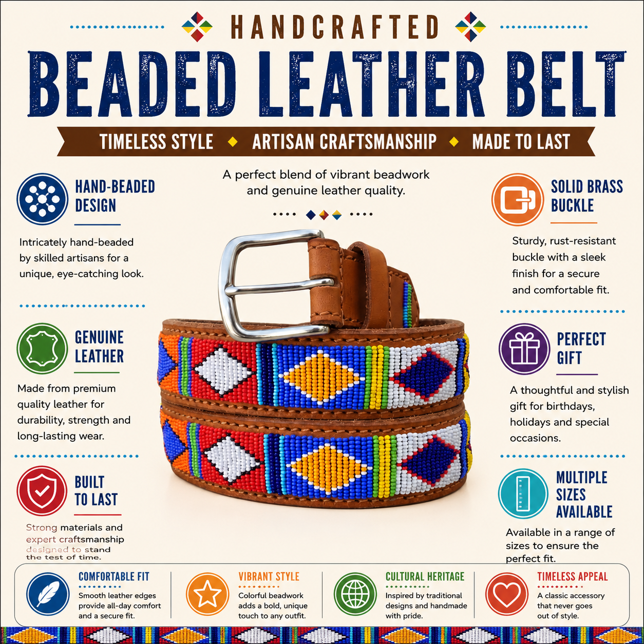 Handcrafted Maasai Belt - Colorful Geometric